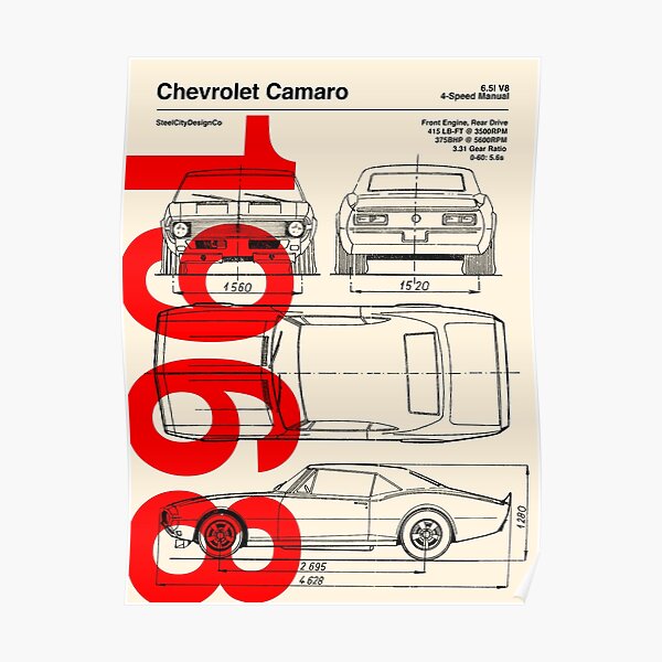 1968 Chevrolet Camaro SS Blueprint Artwork Poster