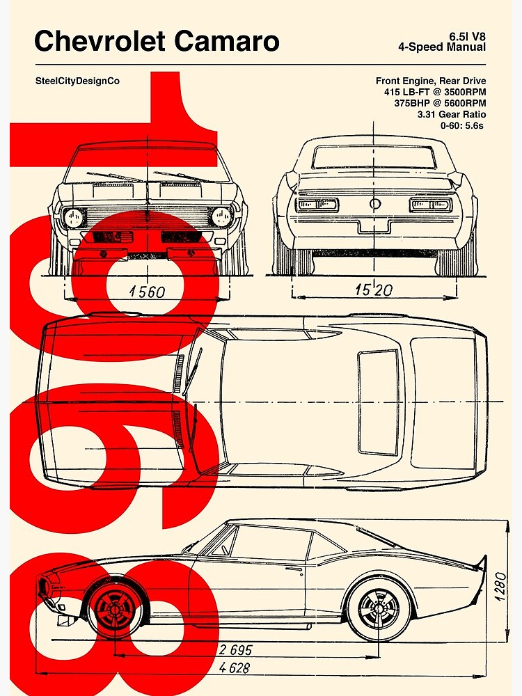 1968 Chevrolet Camaro SS Blueprint Artwork