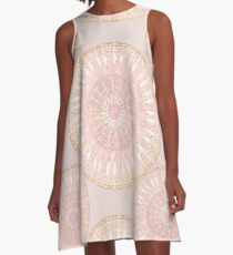 Pink Gold Elegant Mandala Pattern A-Line Dress