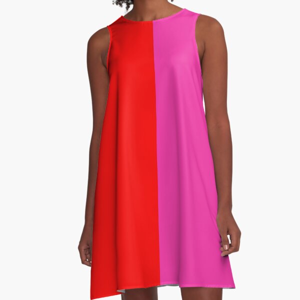 Colour blocking red and pink A-Line Dress