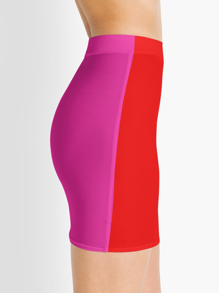 Alternate view of Colour blocking red and pink Mini Skirt