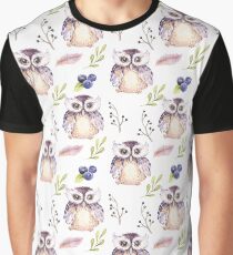 Watercolor Owl Pattern Graphic T-Shirt