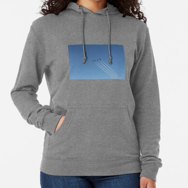 Air show, #AirShow, #sky #airplane #plane #blue #jet #flight #air #flying #aircraft #fly #travel #trail #aeroplane #clouds #white #aviation #cloud #contrail #smoke #glider #transport #high #speed Lightweight Hoodie