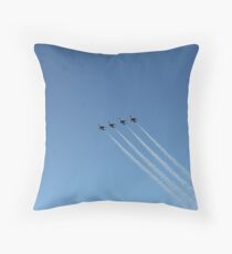 Air show, #AirShow, #sky #airplane #plane #blue #jet #flight #air #flying #aircraft #fly #travel #trail #aeroplane #clouds #white #aviation #cloud #contrail #smoke #glider #transport #high #speed Throw Pillow