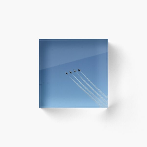 Air show, #AirShow, #sky #airplane #plane #blue #jet #flight #air #flying #aircraft #fly #travel #trail #aeroplane #clouds #white #aviation #cloud #contrail #smoke #glider #transport #high #speed Acrylic Block