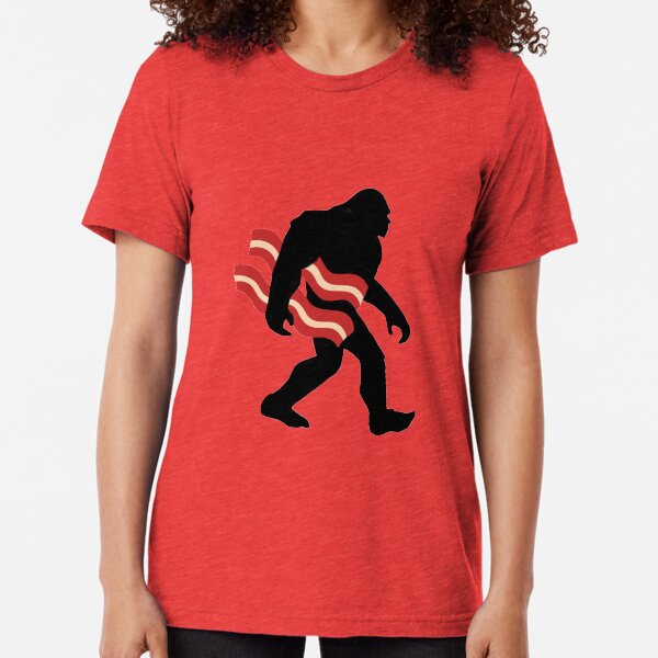 Keto Bigfoot Carrying Bacon Ketogenics Sasquatch Big Foot Tri-blend T-Shirt