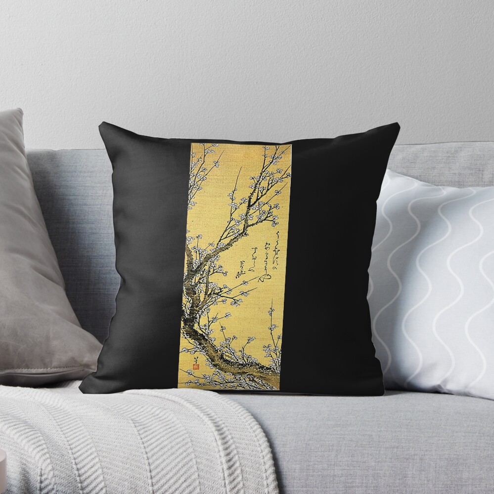 'Flowering Plum' by Katsushika Hokusai (Reproduction) Throw Pillow