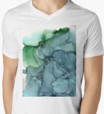 Green Blue Mist Abstract Painting Men's V-Neck T-Shirt