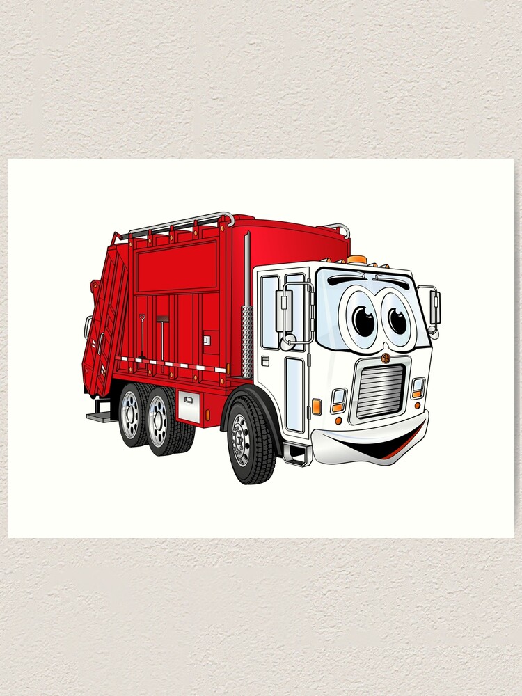 Roter Weisser Lachelnder Abfall Lkw Karikatur Kunstdruck Von Graphxpro Redbubble