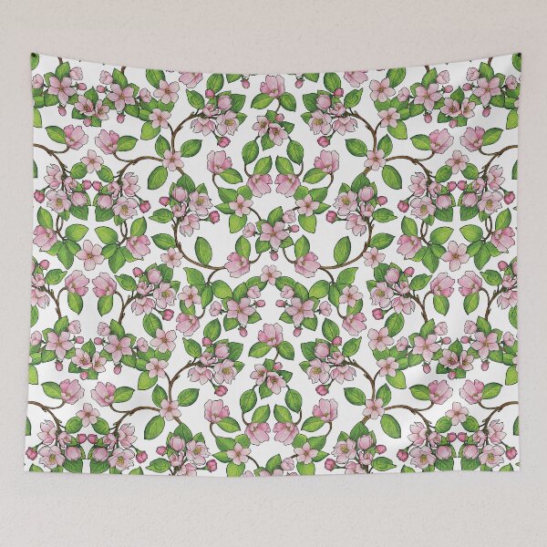 Item preview, Pink Apple Blossoms - Floral Pattern With Flower Buds, Leaves & Branches designed and sold by somecallmebeth.