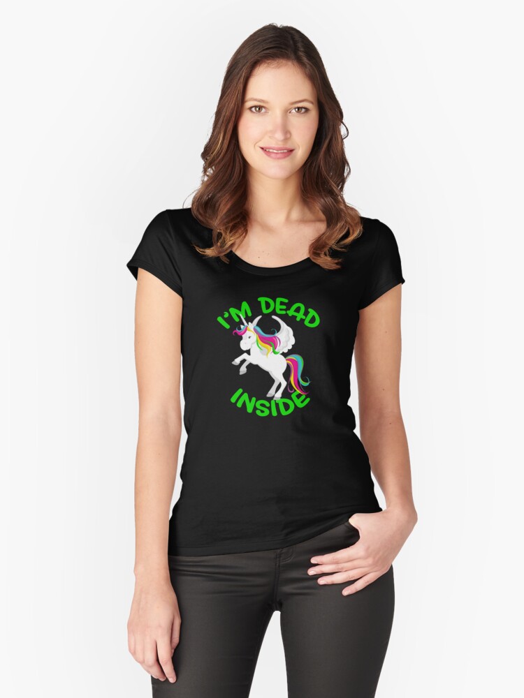 Thumbnail 1 of 3, Fitted Scoop T-Shirt, I'm Dead Inside Unicorn designed and sold by wrestletoys.