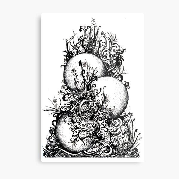 Greenery, Ink Drawing Metal Print