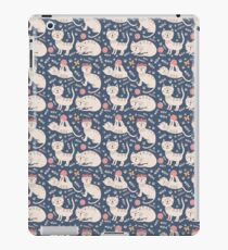 Cute pink brown blue hand painted floral cats iPad Case/Skin