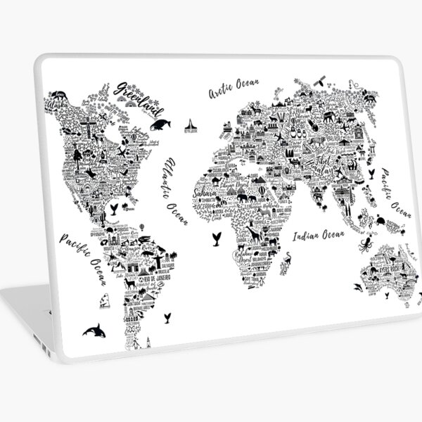 Typography World Map. Laptop Skin