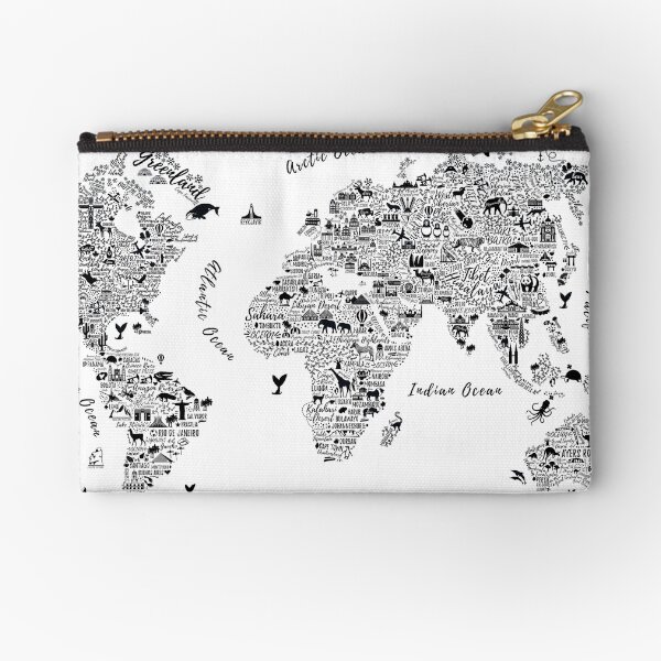 Typography World Map. Zipper Pouch