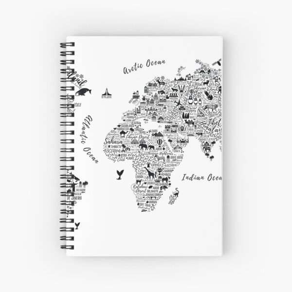 Typography World Map. Spiral Notebook
