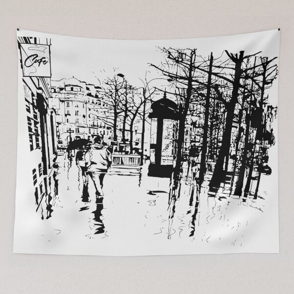Item preview, Black and white old city art designed and sold by estademoda.