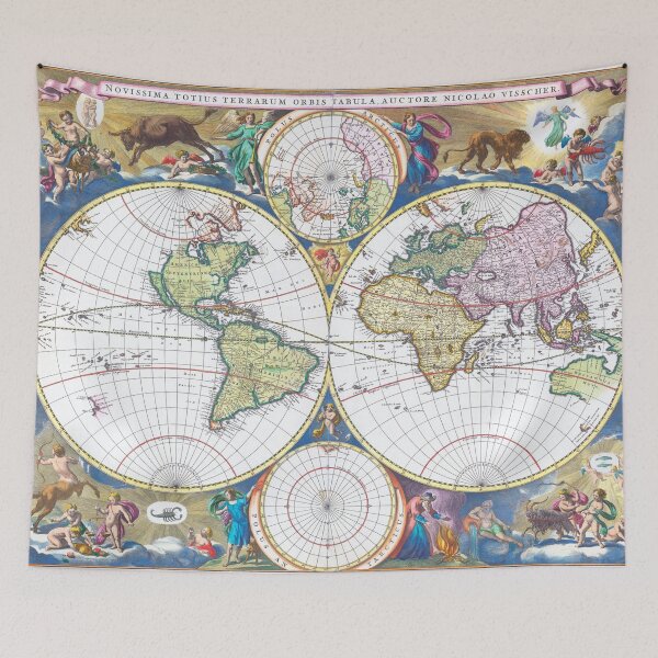Artikelvorschau, Weltkarte Wandkunst 1690 Wohnheim Dekor Mappemonde Kunstdruck entworfen und verkauft von FrenchPrinting.