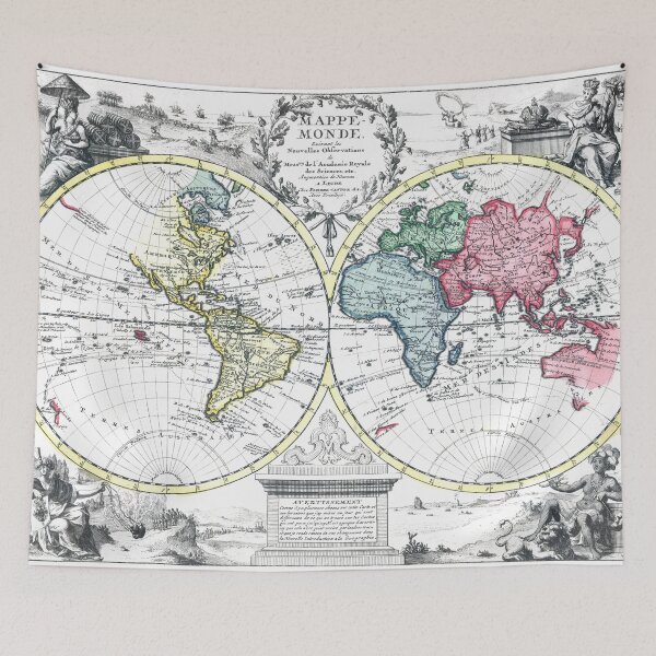 Item preview, World map wall art 1714 dorm decor mappemonde Art Print designed and sold by FrenchPrinting.