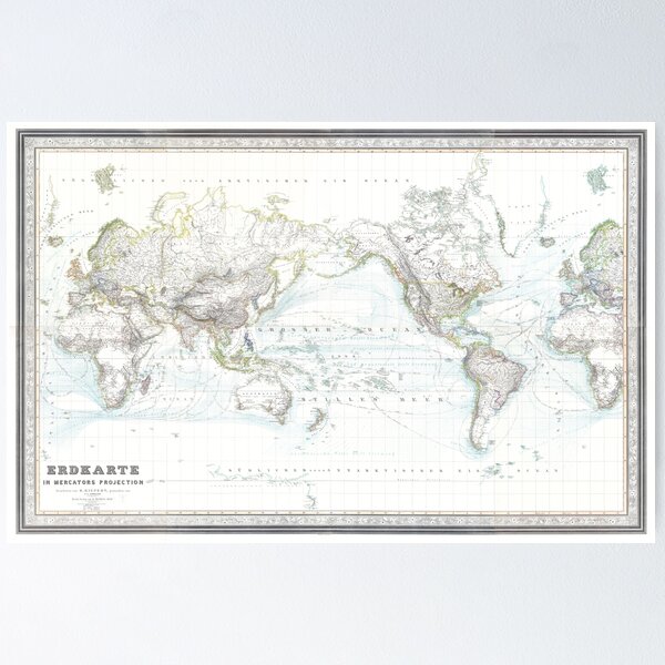 Item preview, World map wall art 1856 dorm decor mappemonde from dutch Art Print designed and sold by FrenchPrinting.