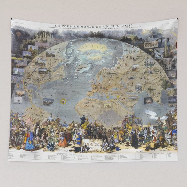 Item preview, World map wall art 1876 dorm decor mappemonde of costumes and uniforms Art Print designed and sold by FrenchPrinting.
