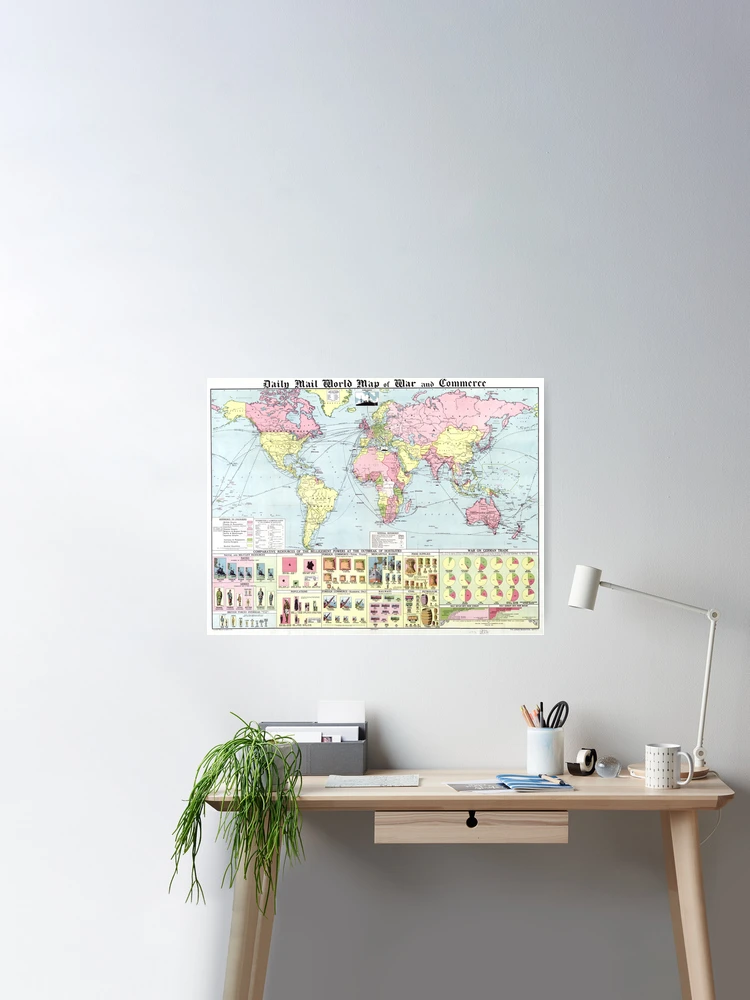 World map wall art 1934 dorm decor mappemonde daily mail world map Art  Print | Poster