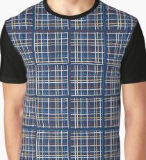 Navy Blue Criss Cross Weave Hand Drawn Vector Pattern Background Graphic T-Shirt