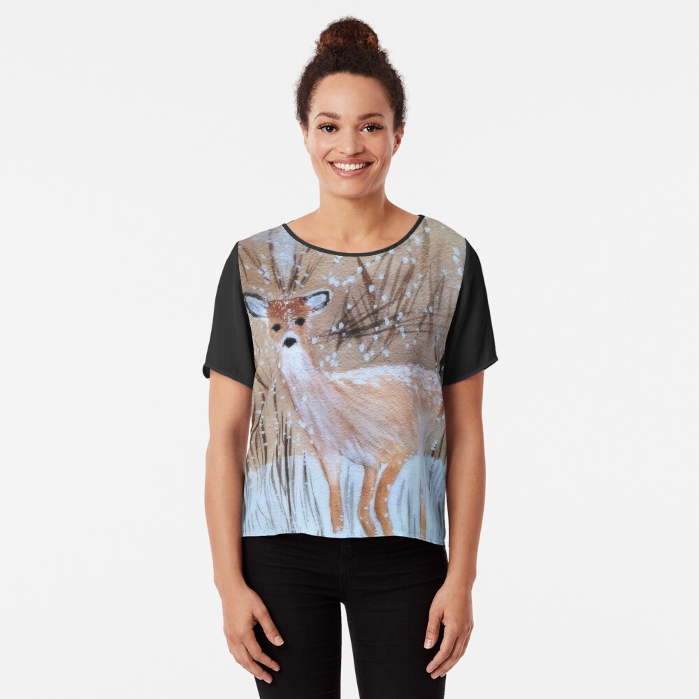 Deer in the Snow Chiffon Top