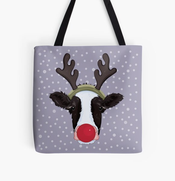 Christmas Cow Disguised as a Reindeer All Over Print Tote Bag