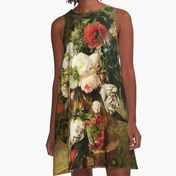 Vintage Blumen Ölgemälde A-Linien Kleid