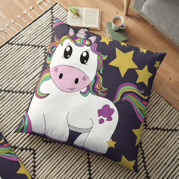 Cutie Pie Unicorn With Stars - Tiling Design Dark Background Floor Pillow