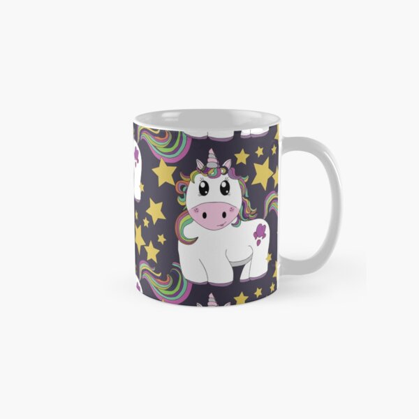 Cutie Pie Unicorn With Stars - Tiling Design Dark Background Classic Mug