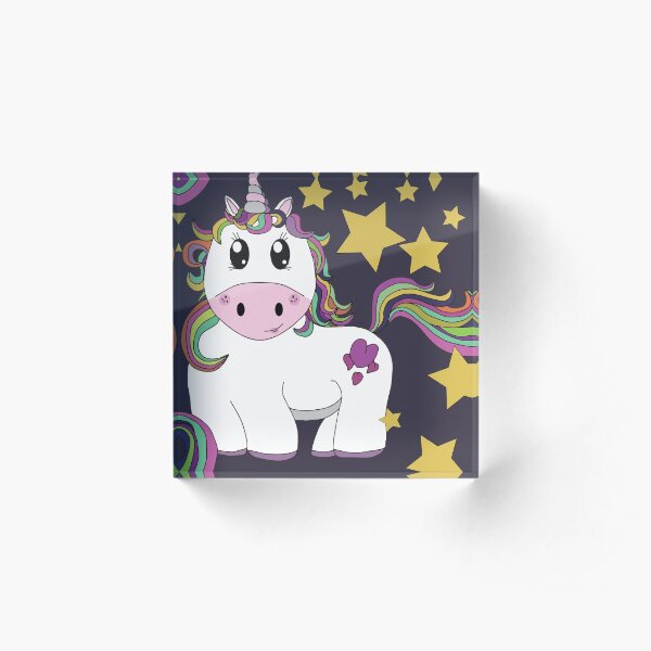 Cutie Pie Unicorn With Stars - Tiling Design Dark Background Acrylic Block