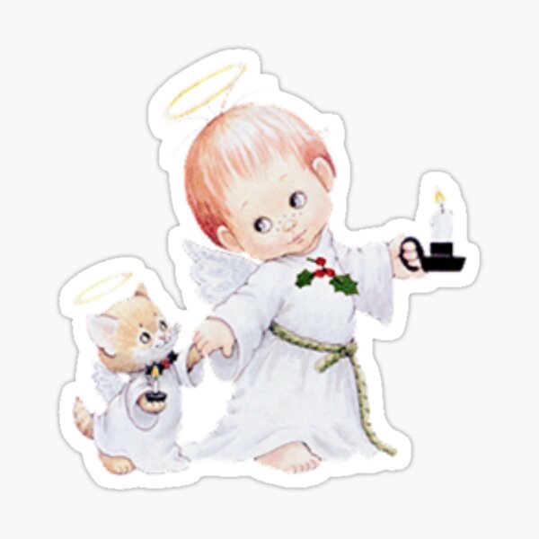 Vista previa del artículo con la obra «Cute Christmas Baby Angel And Cat», diseñado y vendido por MurphyMorganGifts.