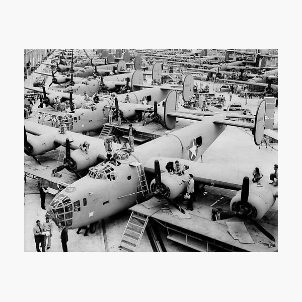 B-24 Bomber Assembly Line, 1943. Vintage Photo Photographic Print