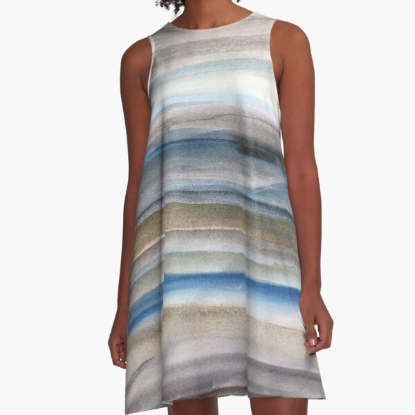 Brown and Blue Abstract A-Line Dress