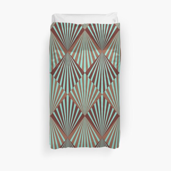 Art deco,teal,brown,1920 era,Great Gatsby,retro,vintage,elegant,chic,fan,pattern Duvet Cover