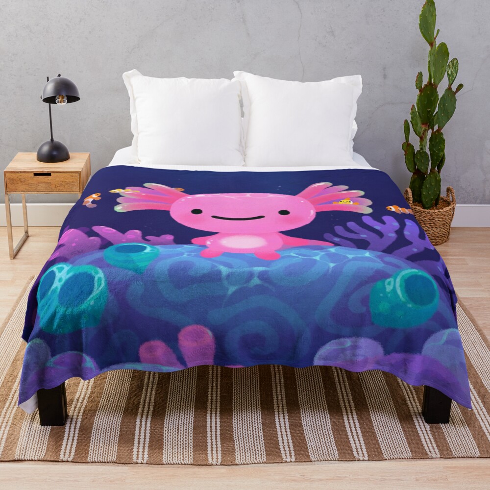 Coral axolotl Throw Blanket