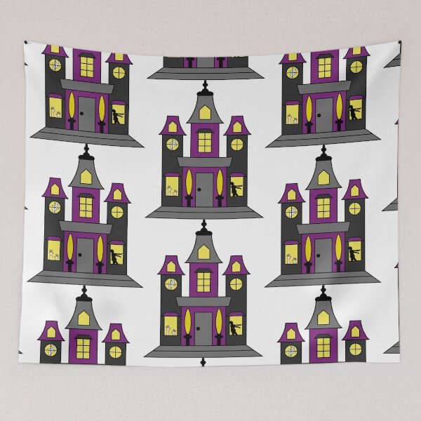 Item preview, Purple and Black Halloween Haunted House with Ghost, Zombie, & Hands designed and sold by PLLDesigns.