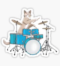 Cat Playing Drums - Blue Sticker