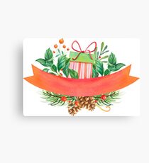 Christmas Banner Holly and Present Design Canvas Print