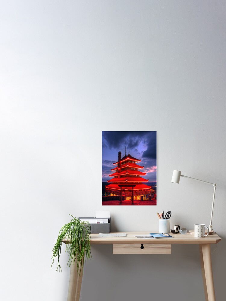 Pagoda Overlooking City Of Reading Pa At Night Poster Von