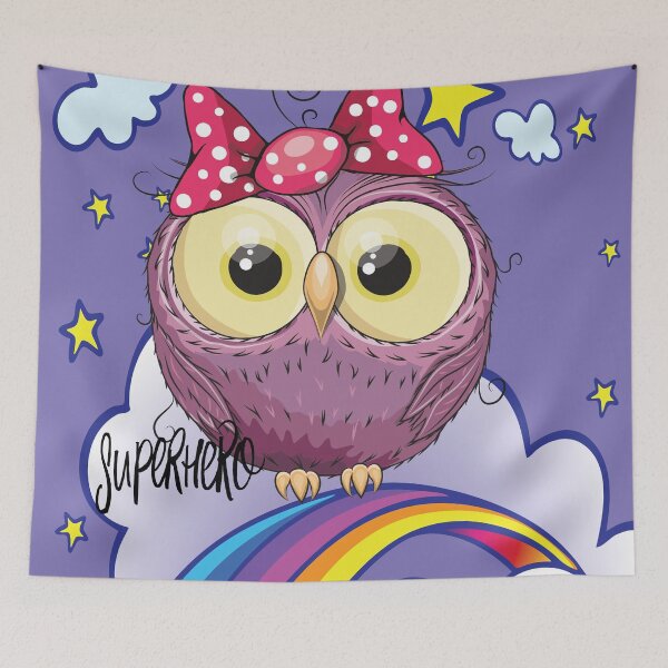 Item preview, Cute Purple Owl in Superhero Unicorn Background / Unicorn Owl Scenery / Travel with an Owl Superhero designed and sold by ProjectX23.