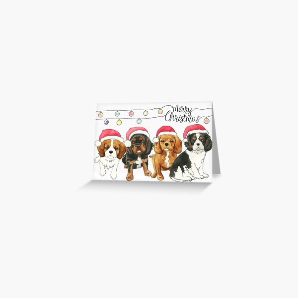 Cavalier King Charles Spaniel Christmas Card - Puppies Greeting Card