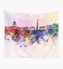 Washington DC skyline in watercolor background Wall Tapestry