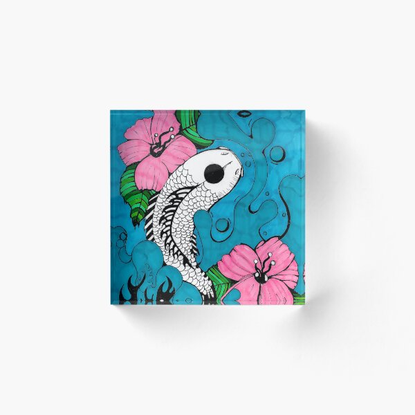 Item preview, Koi Fish and Pink Hibiscus Flower Drawing by LindseyLeeanna designed and sold by lindseyleeanna.