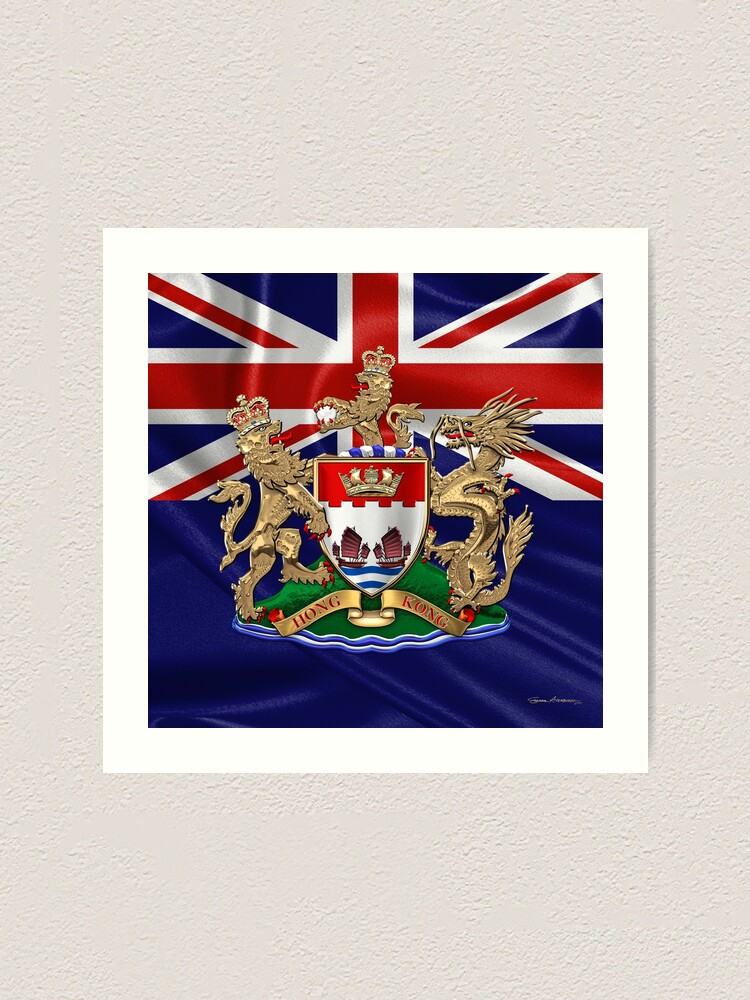 Download "Hong Kong - 1959-1997 Coat of Arms over Flag " Art Print by Captain7 | Redbubble