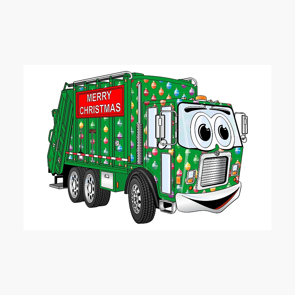 "Christmas Garbage Truck Cartoon" Photographic Print by Graphxpro