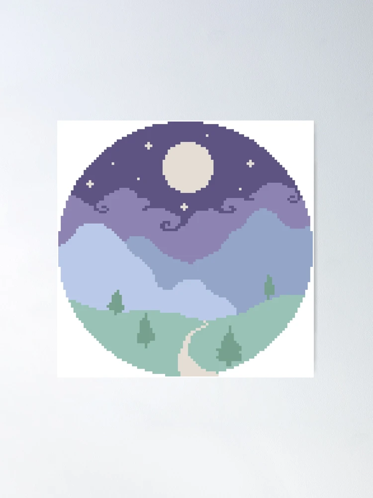 Pixel Art Moonlit Landscape | Poster