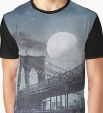 Full Moon Grey Night Brooklyn Bridge Graphic T-Shirt